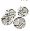 Picture of Zinc Based Alloy Steampunk Pendants Round Antique Silver Color Gear Clock Carved 38mm Dia.(1 4/8"), 5 PCs