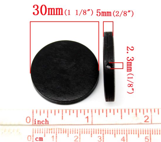 Image de 30Pcs Perles d'entretoise plates-rondes en Bois Naturel Noir, Dia.30mm, Dia.de trous:environ 2.3mm