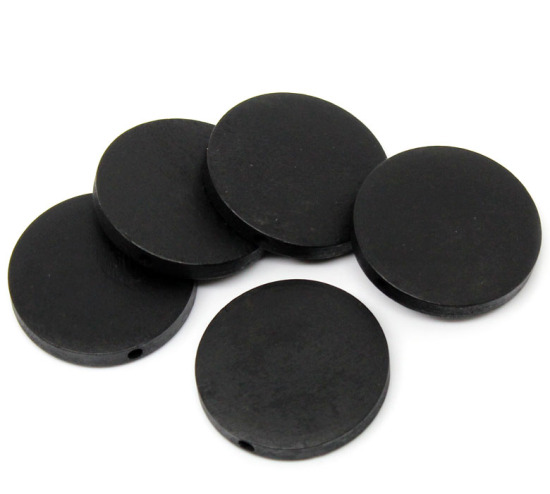 Image de 30Pcs Perles d'entretoise plates-rondes en Bois Naturel Noir, Dia.30mm, Dia.de trous:environ 2.3mm