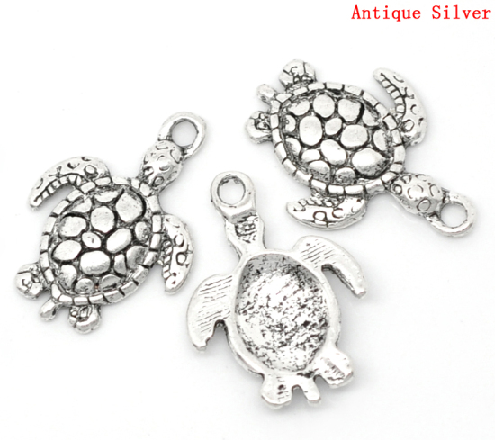オーシャンアクセサリー 亜鉛合金 チャーム ペンダント 動物 亀 銀古美 22mm x 16mm、 50 個 の画像