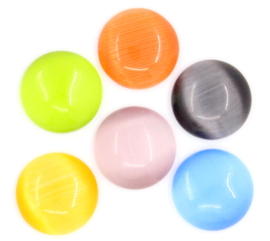 Picture of Glass Dome Seals Cabochons Embellishments Findings Round Flatback At Random Mixed Cat's Eye Imitation 10mm( 3/8") Dia, 50 PCs