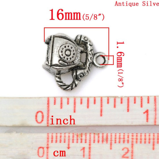 Immagine di Lega di Zinco Charm Ciondoli Telefono Argento Antico Nulla Disegno 16.0mm x 14.0mm, 20 Pz