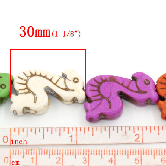 Bild von Ozean Schmuck (Klasse D) Howlith Imitat Türkis Perlen Seepferdchen Mix Farben 30mm x 18mm, Loch: 2mm, 36cm lang, 13 Stücke/Strang, 1 Strang