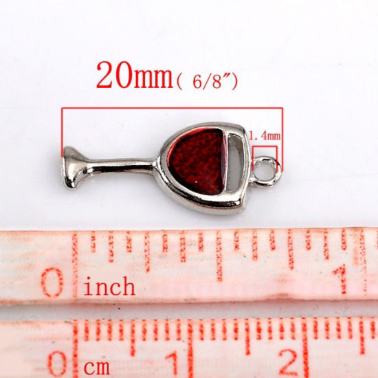 Immagine di 100 Pz Lega di Zinco Ciondoli Tono Argento Bicchiere a Calice Smalto 20mm x 9mm