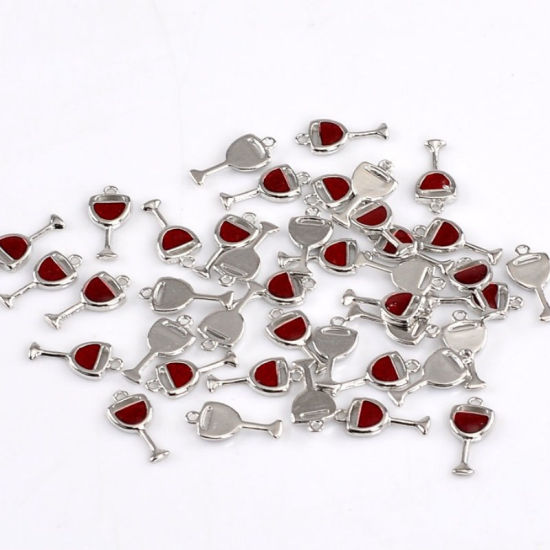 Immagine di 100 Pz Lega di Zinco Ciondoli Tono Argento Bicchiere a Calice Smalto 20mm x 9mm