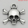 Picture of Zinc Based Alloy Halloween Charms Skull Antique Silver Color 14mm x 14mm( 4/8"x 4/8"), 50 PCs