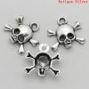 Picture of Zinc Based Alloy Halloween Charms Skull Antique Silver Color 14mm x 14mm( 4/8"x 4/8"), 50 PCs
