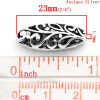 Picture of Zinc Based Alloy Spacer Beads Oval Antique Silver Color Flower Hollow Carved About 23mm x 10mm, Hole:Approx 1.5mm, 20 PCs