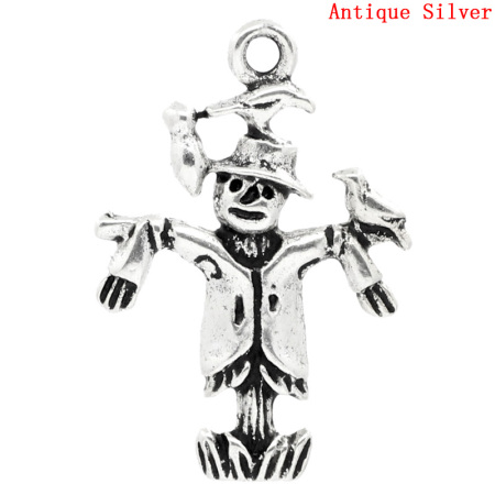 Zinc Based Alloy Charms Halloween Scarecrow Antique Silver Color 25x17mm(1"x 5/8"), 30 PCs