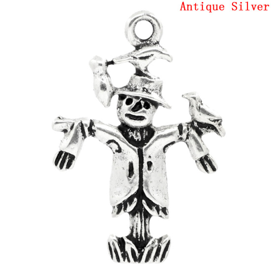 Picture of Zinc Based Alloy Charms Halloween Scarecrow Antique Silver Color 25x17mm(1"x 5/8"), 30 PCs