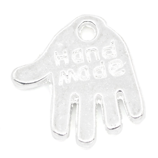 Image de Breloques en Alliage de Zinc Main Argenté Gravé Mots "Hand Made",13mmx11mm, 100 Pcs