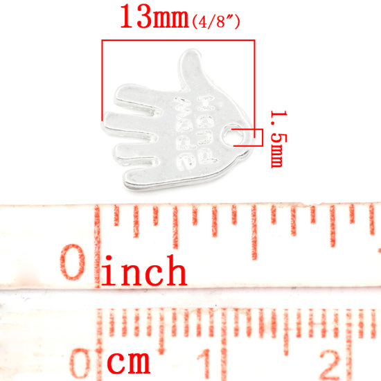 Image de Breloques en Alliage de Zinc Main Argenté Gravé Mots "Hand Made",13mmx11mm, 100 Pcs