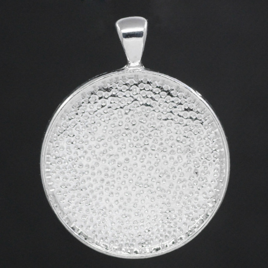 Picture of Zinc Based Alloy Cabochon Setting Pendants Round Silver Plated (Fits 30mm Dia) 4.2cm x 3.3cm, 5 PCs