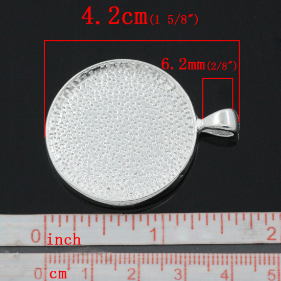 Picture of Zinc Based Alloy Cabochon Setting Pendants Round Silver Plated (Fits 30mm Dia) 4.2cm x 3.3cm, 5 PCs