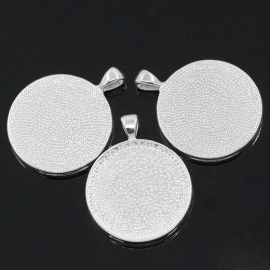 Picture of Zinc Based Alloy Cabochon Setting Pendants Round Silver Plated (Fits 30mm Dia) 4.2cm x 3.3cm, 5 PCs