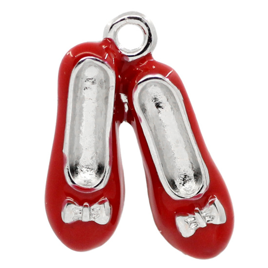 Bild von Charm Anhänger Schuh Silberfarbe, Emaille Rot, 19mmx14mm, 10er Packung