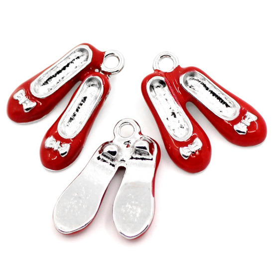 Bild von Charm Anhänger Schuh Silberfarbe, Emaille Rot, 19mmx14mm, 10er Packung