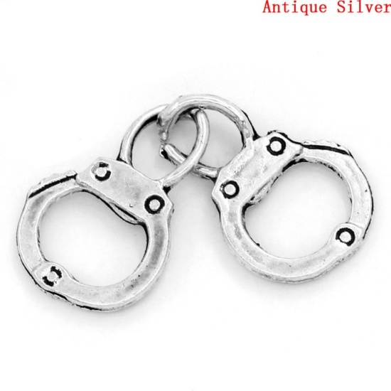 Picture of Charm Pendants Handcuffs Antique Silver Color 17x12mm,30PCs