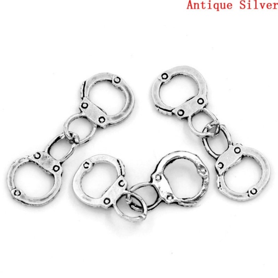 Picture of Charm Pendants Handcuffs Antique Silver Color 17x12mm,30PCs