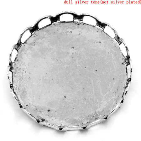 Iron Based Alloy Pin Brooches Findings Round Antique Silver Color Cabochon Settings (Fits 25mm Dia. - 26mm Dia.) 27mm Dia., 20 PCs