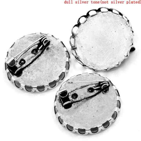 Picture of Iron Based Alloy Pin Brooches Findings Round Antique Silver Color Cabochon Settings (Fits 25mm Dia. - 26mm Dia.) 27mm Dia., 20 PCs