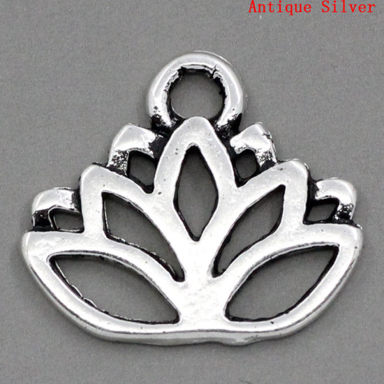 Picture of Charm Pendants Lotus Flower Antique Silver Color 17x14mm,50PCs