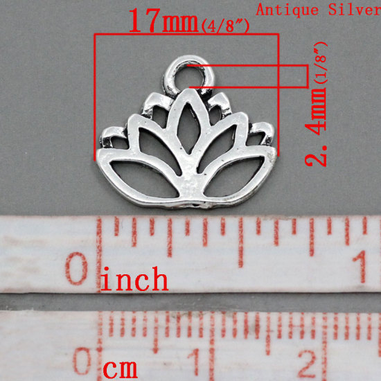 Picture of Charm Pendants Lotus Flower Antique Silver Color 17x14mm,50PCs