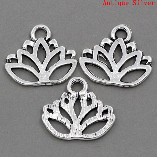 Picture of Charm Pendants Lotus Flower Antique Silver Color 17x14mm,50PCs