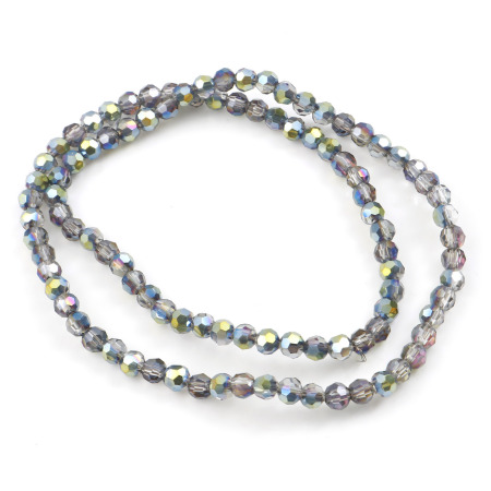 Glass Loose Beads Round AB Rainbow Color Aurora Borealis Faceted About 4mm x 3mm, Hole: Approx 0.5mm, 36cm long, 2 Strands (Approx 95 PCs/Strand)
