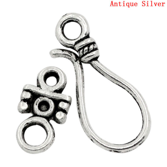Picture of Toggle Clasps Findings Hook Antique Silver Color 23x10mm 14x8mm,50 Sets