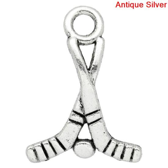Picture of Zinc Based Alloy Sport Pendants Ice Hockey Stick Antique Silver Color Color Plated 22mm x 16mm, 50 PCs