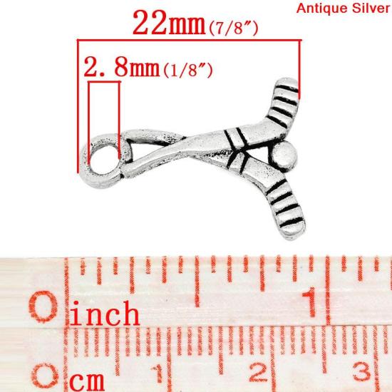 Picture of Zinc Based Alloy Sport Pendants Ice Hockey Stick Antique Silver Color Color Plated 22mm x 16mm, 50 PCs