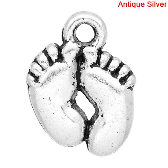 Picture of Charm Pendants Baby Feet Antique Silver Color 14x10mm,100PCs