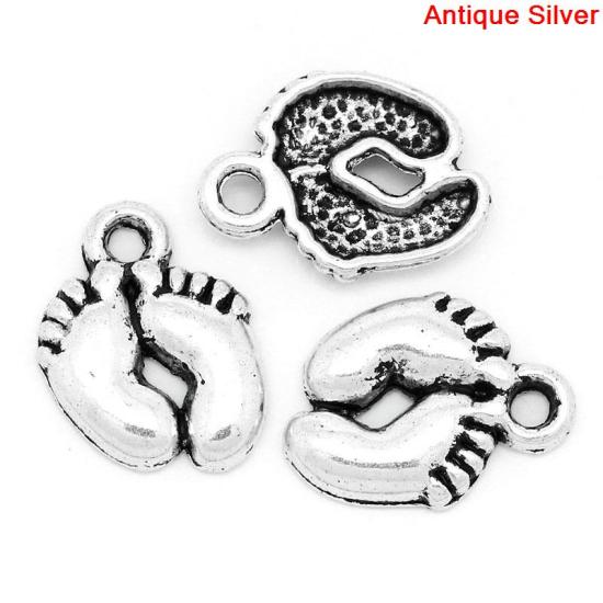 Picture of Charm Pendants Baby Feet Antique Silver Color 14x10mm,100PCs