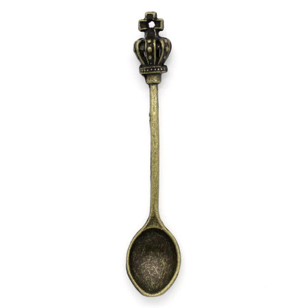 Bild von Zinklegierung 3D Charm Anhänger Löffel Bronzefarbe Kaiserkrone 59mm x 12mm, 10 Stücke