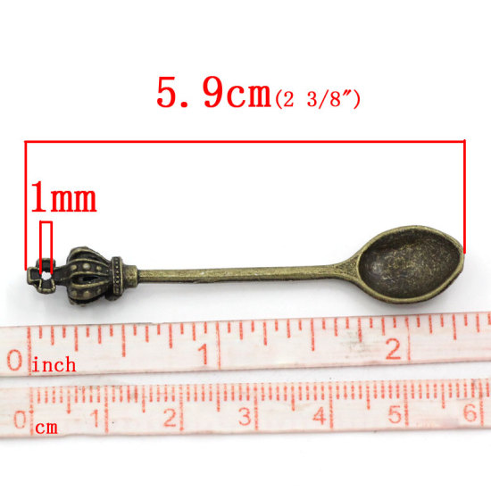 Bild von 2 Stück Zinklegierung Anhänger Bronzefarbe Löffel Kaiserkrone 5.9cm x 1.2cm