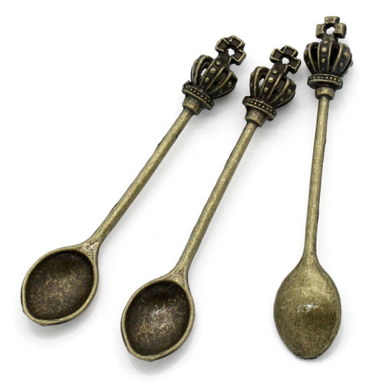 Bild von 2 Stück Zinklegierung Anhänger Bronzefarbe Löffel Kaiserkrone 5.9cm x 1.2cm