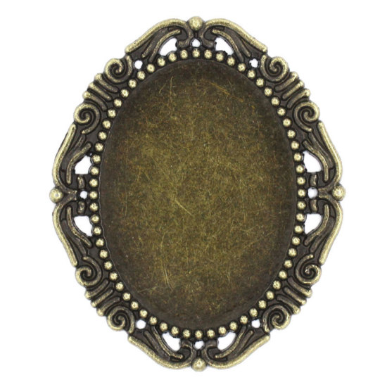 Picture of Zinc Based Alloy Cabochon Settings Connectors Oval Antique Bronze (Fits 4.1cm x 3cm) 5.4cm(2 1/8") x 4.5cm(1 6/8"), 5 PCs