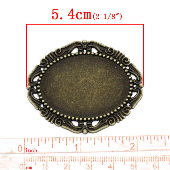 Picture of Zinc Based Alloy Cabochon Settings Connectors Oval Antique Bronze (Fits 4.1cm x 3cm) 5.4cm(2 1/8") x 4.5cm(1 6/8"), 5 PCs