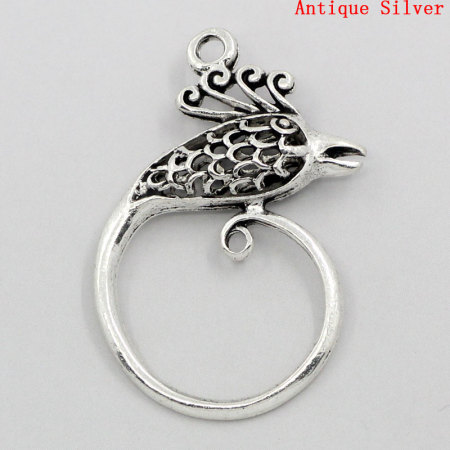 Picture of Zinc Metal Alloy Pendants Phenix Animal Antique Silver Color 3.7cm x 2.4cm(1 4/8"x1"), 10 PCs