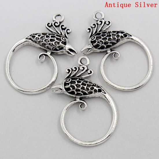 Immagine di Lega di Zinco Charm Ciondoli Fenice Argento Antico Nulla Disegno 3.7cm x 24.0mm, 10 Pz