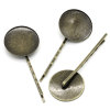 Picture of 2 PCs Brass Hair Clips Findings Antique Bronze Round Ripple Cabochon Settings (Fits 25mm Dia.) 64mm x 26mm