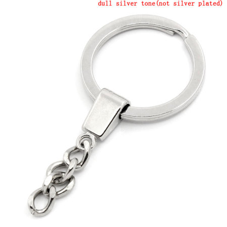 Iron Based Alloy Keychain & Keyring Round Silver Tone 6.2cm x 3cm, 10 PCs