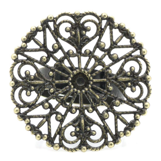Picture of Brass Adjustable Filigree Stamping Rings Flower Antique Bronze 18.3mm( 6/8") (US Size 8), 1 Piece                                                                                                                                                             