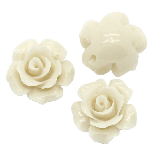 Picture of (Grade D) Coral (Imitation) Loose Beads Flower Creamy-White About 13mm( 4/8") x 12mm( 4/8"), Hole: Approx 1mm, 20 PCs