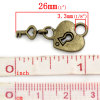 Picture of Charm Pendants Heart Lock&Key Antique Bronze 26x14.5mm,50PCs