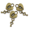 Picture of Charm Pendants Heart Lock&Key Antique Bronze 26x14.5mm,50PCs