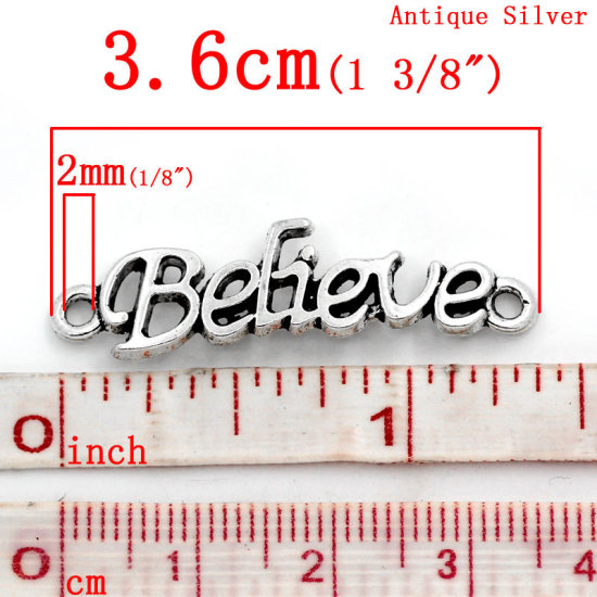 Picture of Connectors Findings "Believe" Message Antique Silver Color 3.6x1cm,30PCs