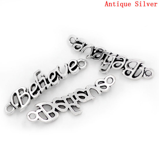 Picture of Connectors Findings "Believe" Message Antique Silver Color 3.6x1cm,30PCs