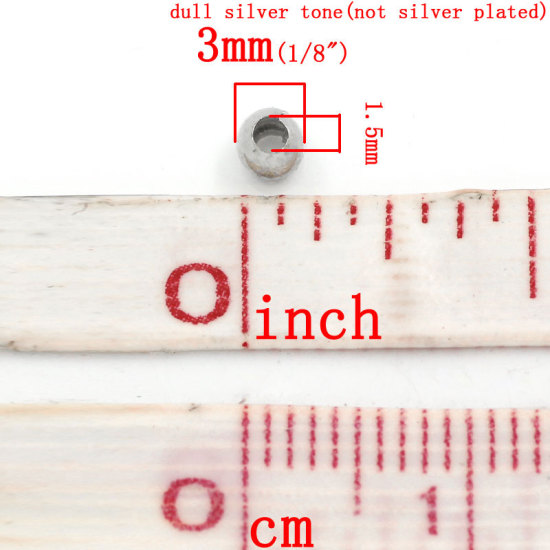 合金 シード ビーズ ボール シルバートーン 約3mm 直径、 　穴：約1.5mm、 1000 PCs の画像